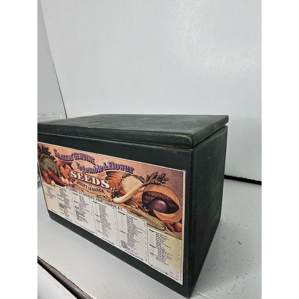 Shaker Seeds Wood Box Mount Lebanon, N.Y. Signed